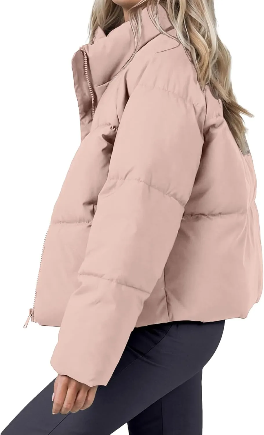 Women's Winter Cropped Puffer Jacket 2023 Long Sleeve Lightweight Zip Short Jacket Coat with Pockets