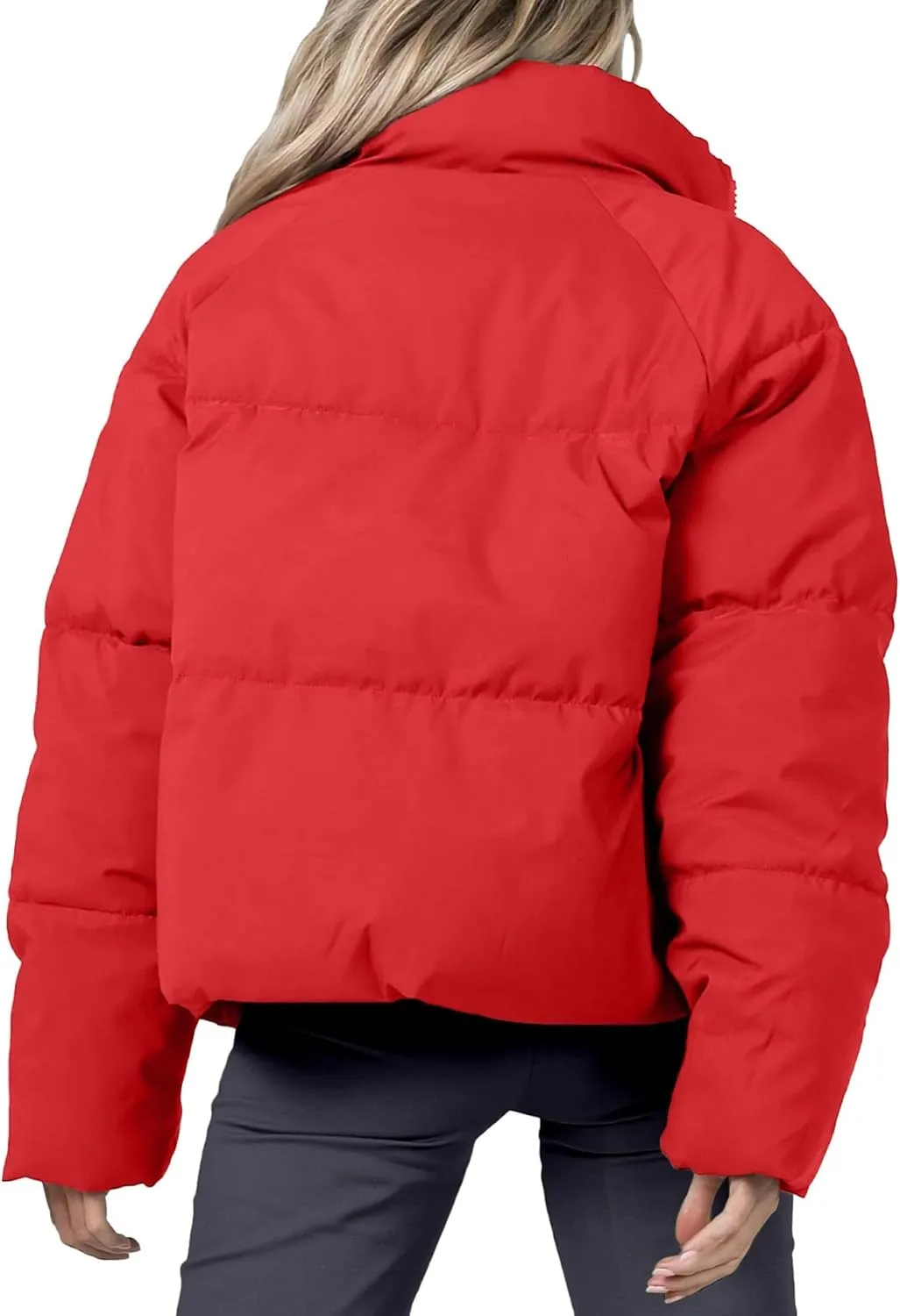 Women's Winter Cropped Puffer Jacket 2023 Long Sleeve Lightweight Zip Short Jacket Coat with Pockets