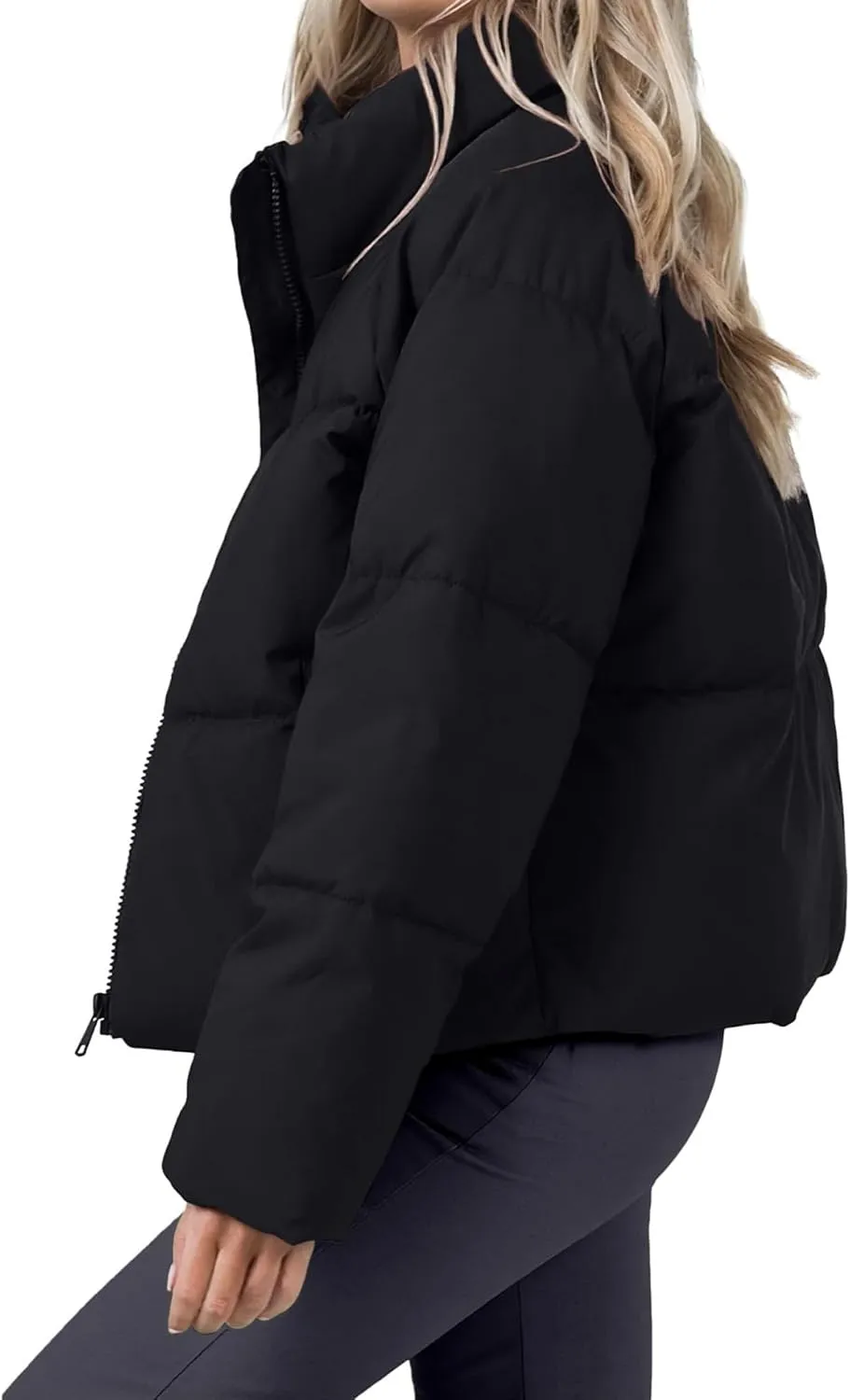 Women's Winter Cropped Puffer Jacket 2023 Long Sleeve Lightweight Zip Short Jacket Coat with Pockets
