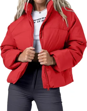 Women's Winter Cropped Puffer Jacket 2023 Long Sleeve Lightweight Zip Short Jacket Coat with Pockets