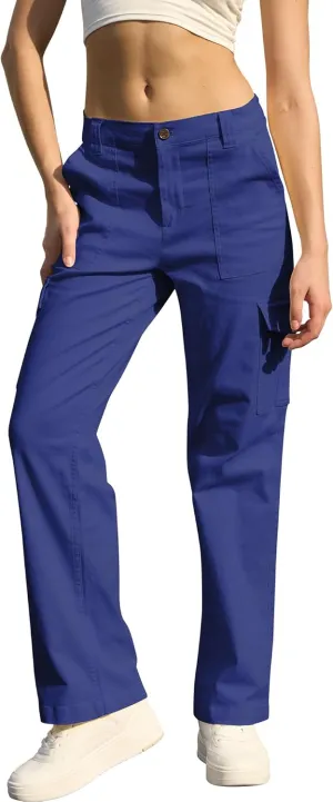 WULFUL Cargo Pants for Women High Waisted Casual Pants Straight Stretchy Wide Leg Y2K Streetwear with 6 Pockets