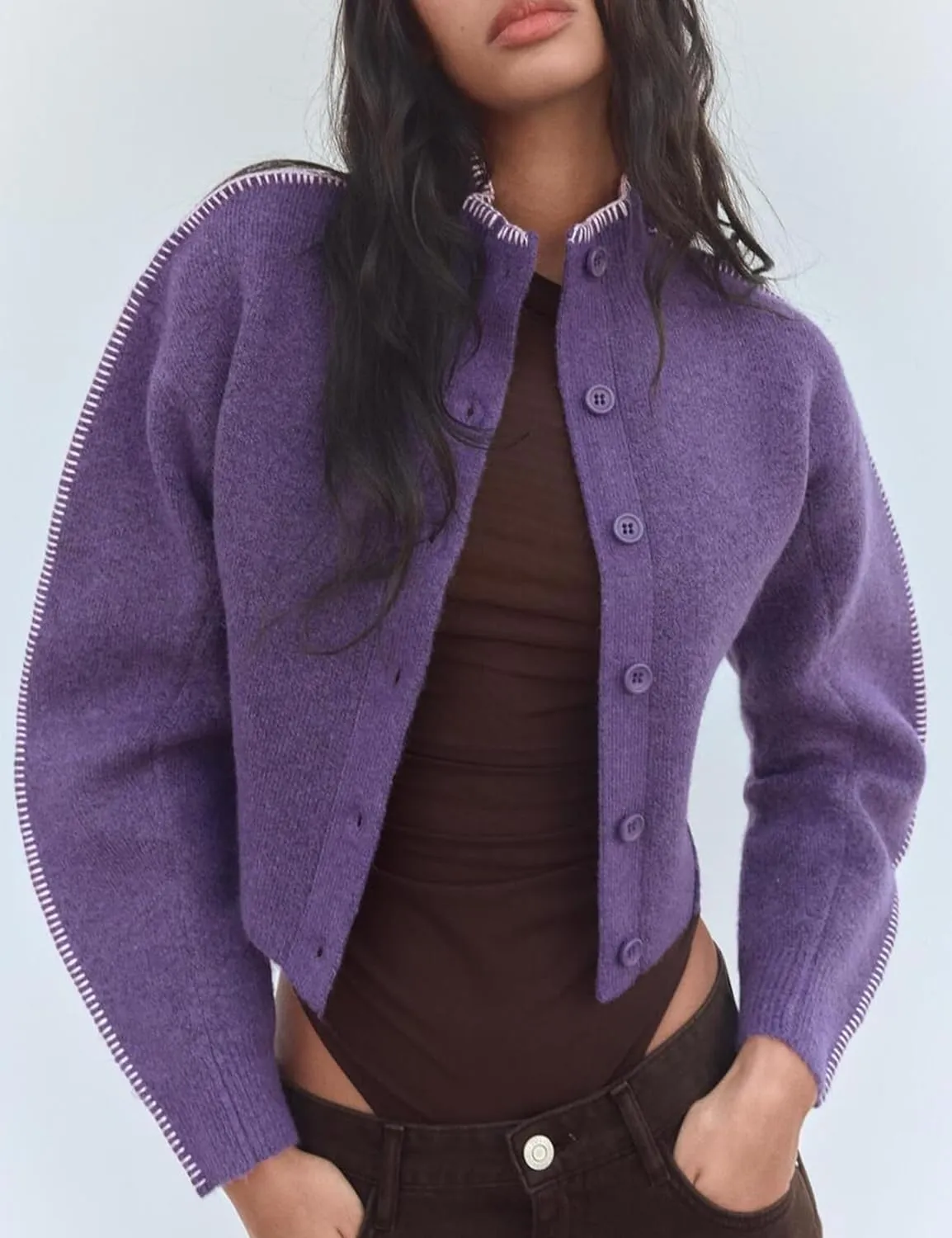 Yimoon Womens Casual Cropped Cardigan Sweater Button Down Long Sleeve Chunky Knitted Cardigan Outwear
