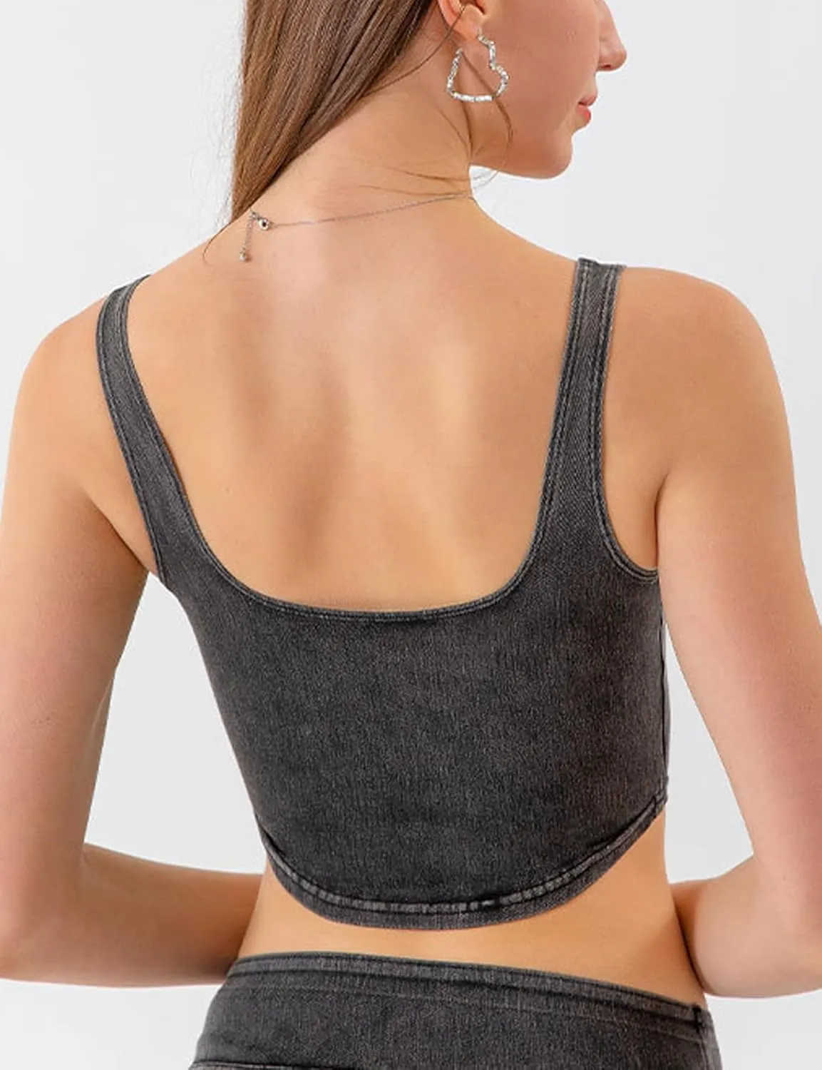 Yvipette Womens Slim Cropped Denim Vest Stretchy Scoop Neck Pullover Jean Sports Bra Tank Top