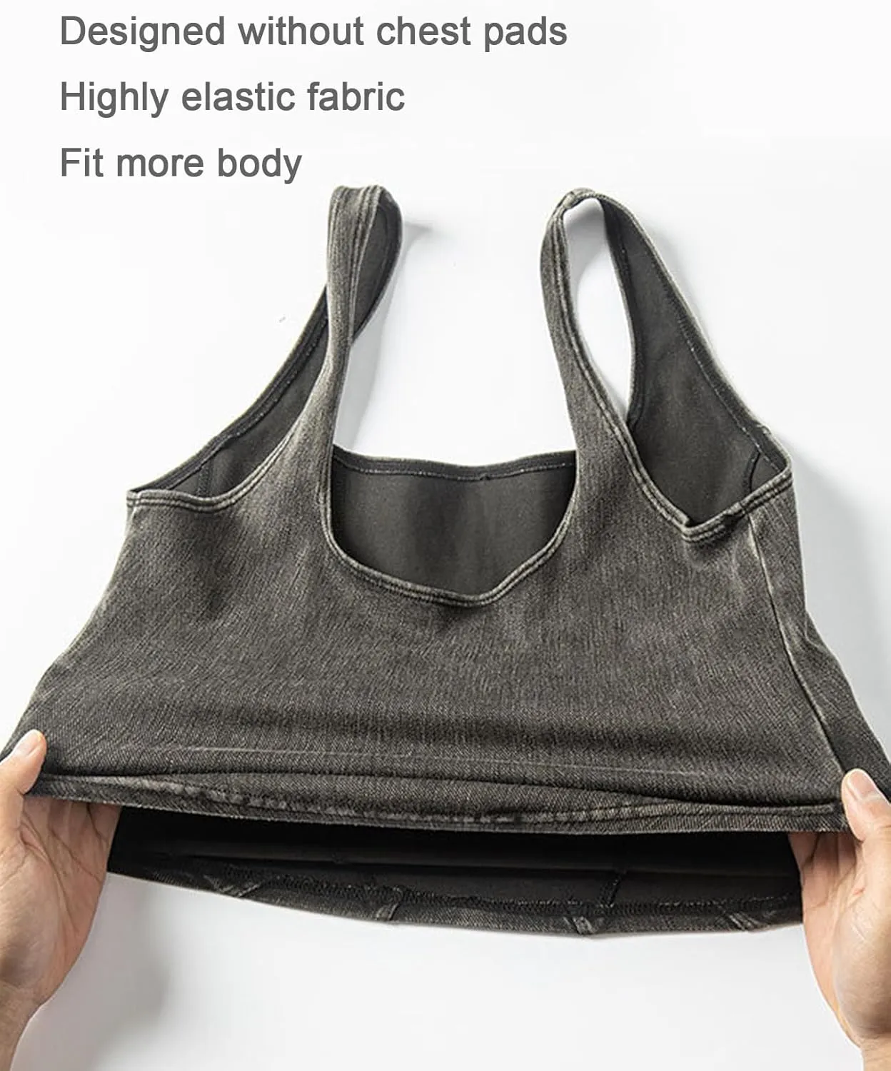 Yvipette Womens Slim Cropped Denim Vest Stretchy Scoop Neck Pullover Jean Sports Bra Tank Top