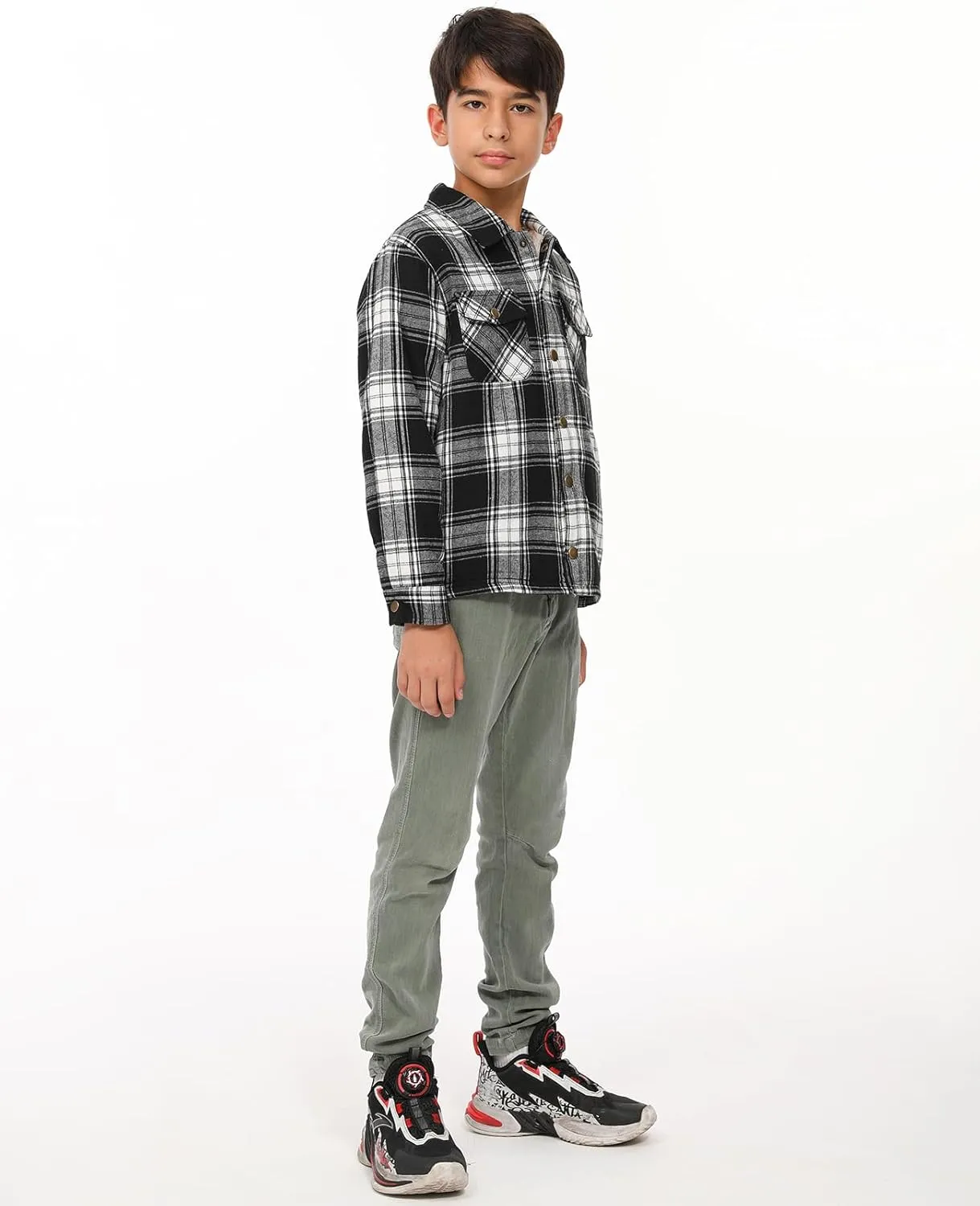 ZENTHACE Toddlers and Kids Boys Girls Sherpa Lined Snap Flannel Shirt Jacket,Cozy Plaid Flannel Shacket (Gender-Neutral)