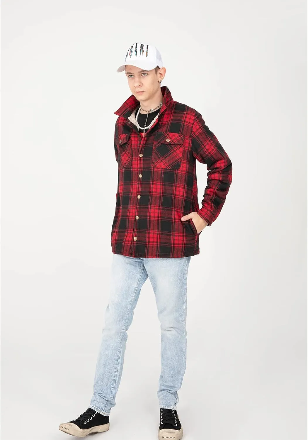 ZENTHACE Toddlers and Kids Boys Girls Sherpa Lined Snap Flannel Shirt Jacket,Cozy Plaid Flannel Shacket (Gender-Neutral)