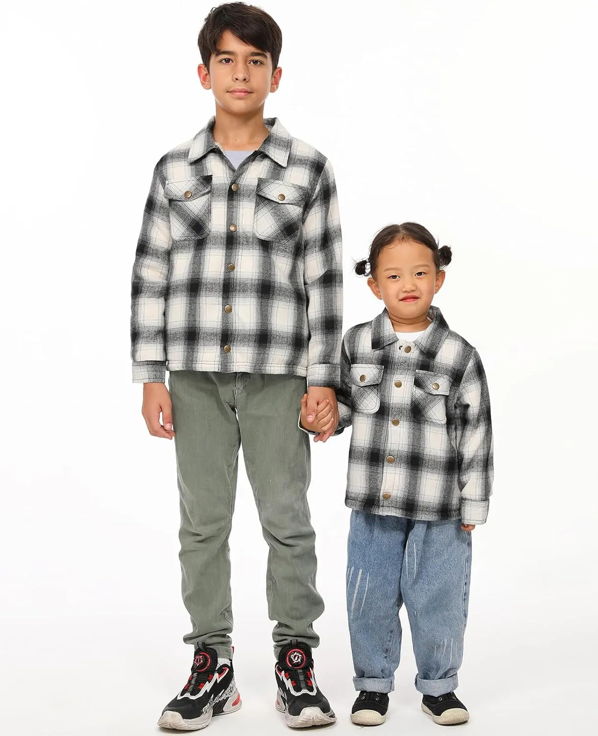 ZENTHACE Toddlers and Kids Boys Girls Sherpa Lined Snap Flannel Shirt Jacket,Cozy Plaid Flannel Shacket (Gender-Neutral)
