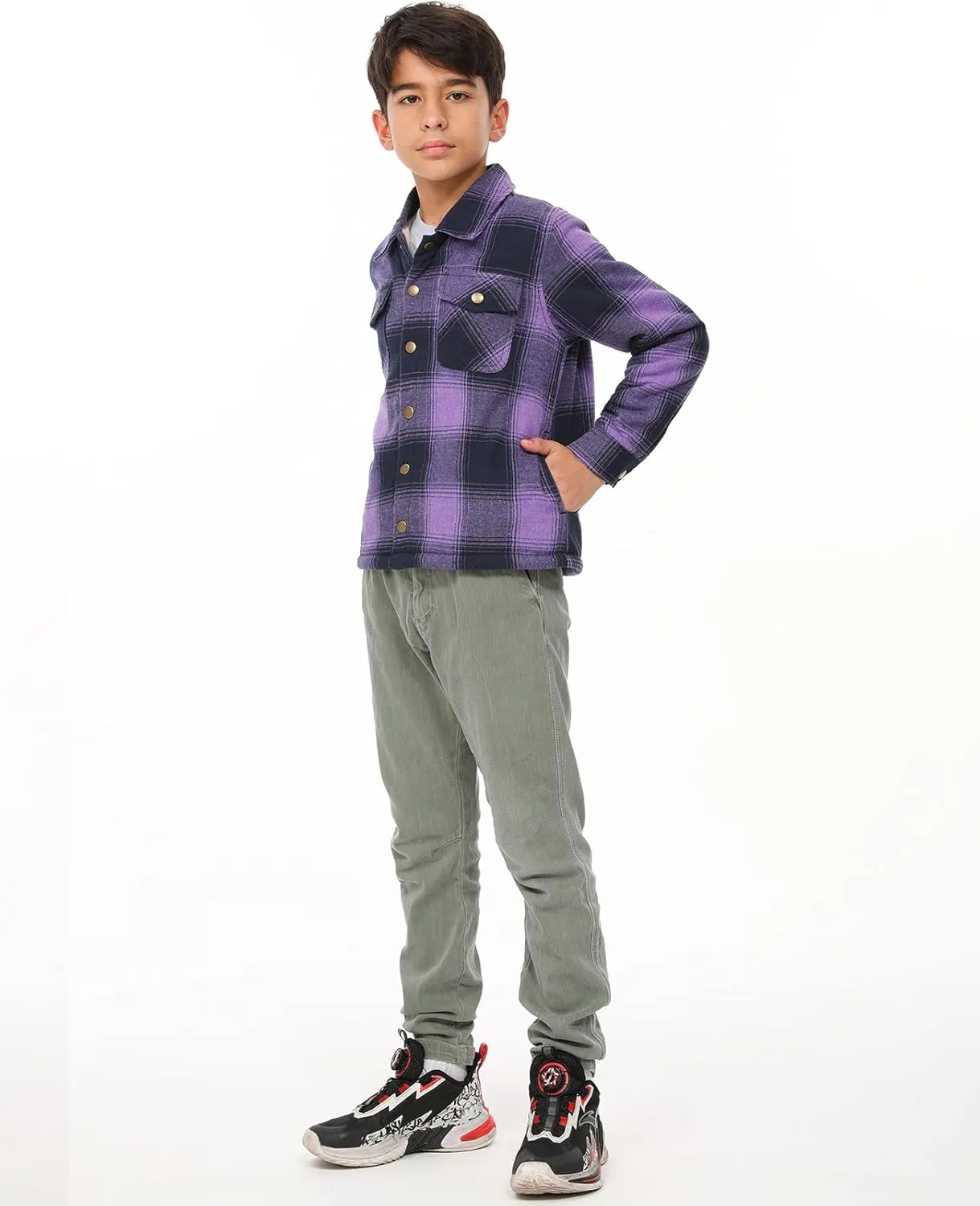 ZENTHACE Toddlers and Kids Boys Girls Sherpa Lined Snap Flannel Shirt Jacket,Cozy Plaid Flannel Shacket (Gender-Neutral)