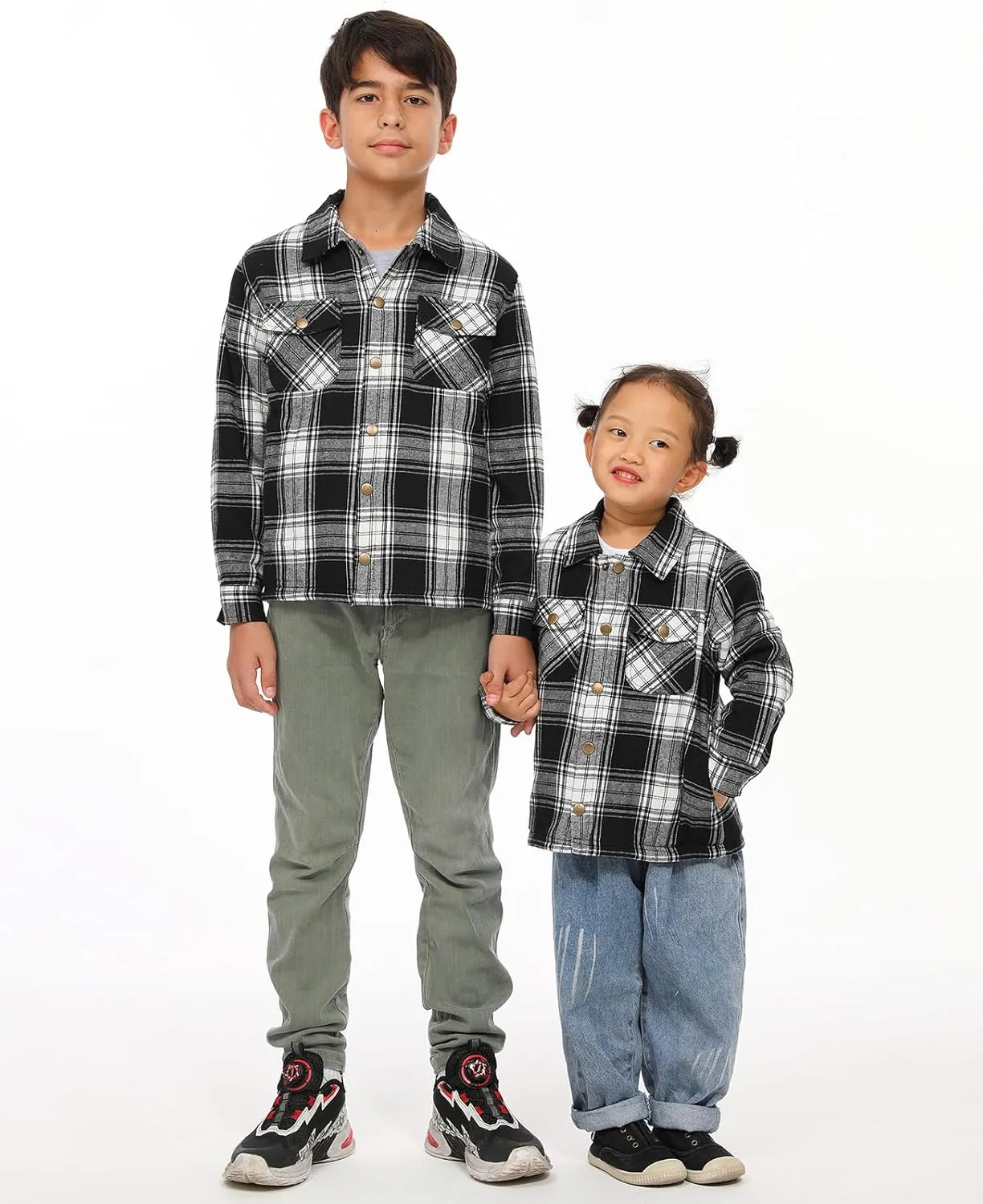 ZENTHACE Toddlers and Kids Boys Girls Sherpa Lined Snap Flannel Shirt Jacket,Cozy Plaid Flannel Shacket (Gender-Neutral)