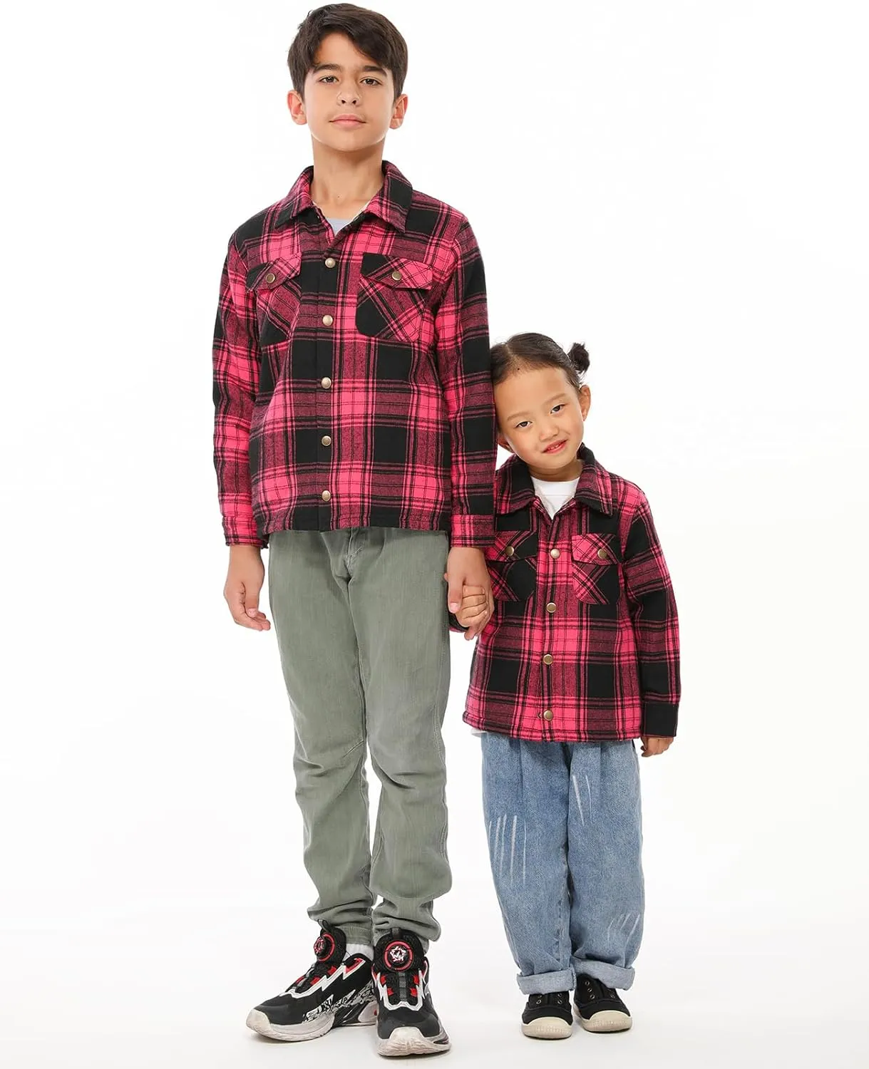 ZENTHACE Toddlers and Kids Boys Girls Sherpa Lined Snap Flannel Shirt Jacket,Cozy Plaid Flannel Shacket (Gender-Neutral)