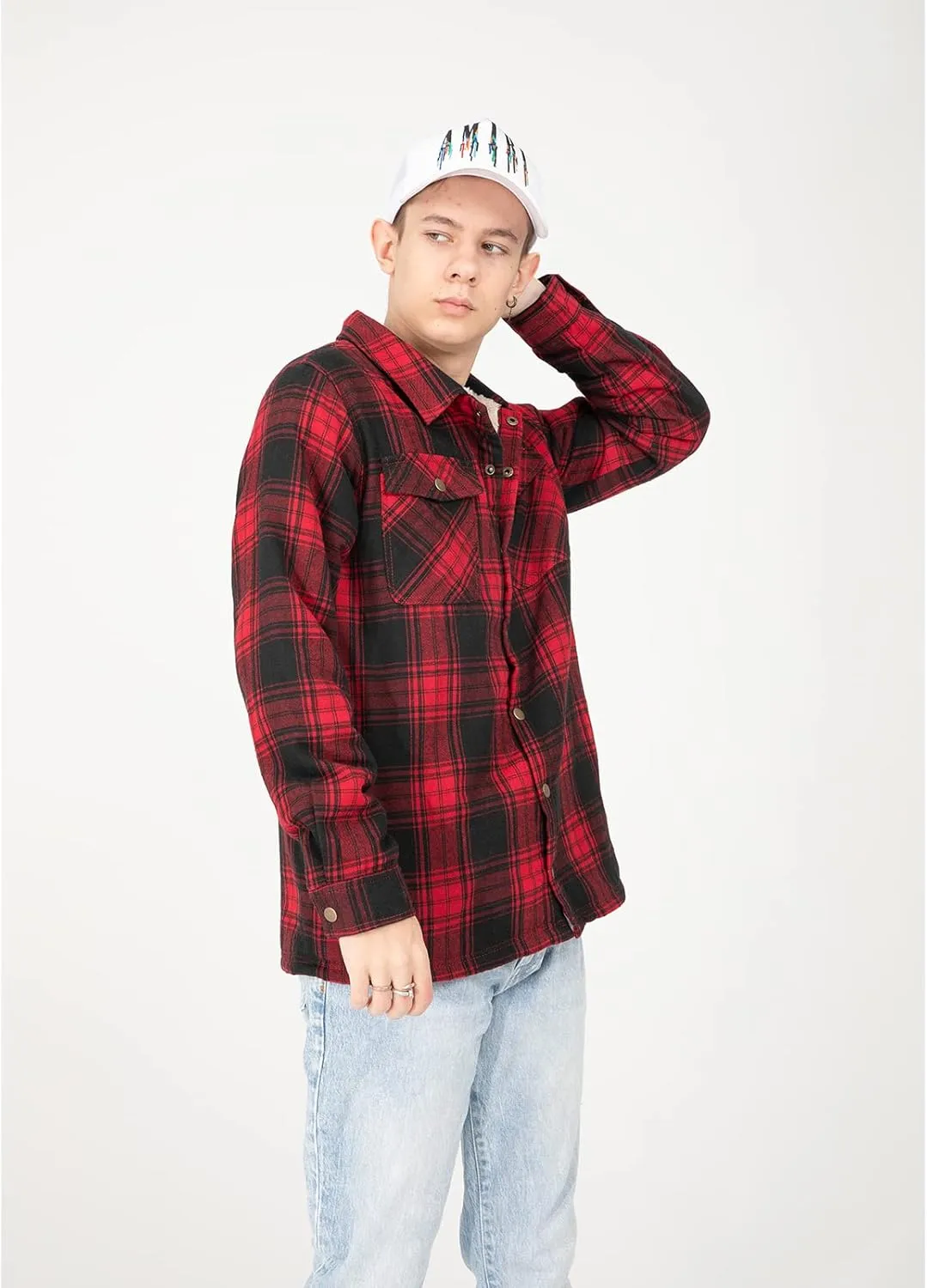 ZENTHACE Toddlers and Kids Boys Girls Sherpa Lined Snap Flannel Shirt Jacket,Cozy Plaid Flannel Shacket (Gender-Neutral)